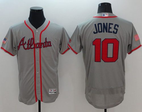 Braves #10 Chipper Jones Grey Fashion Stars & Stripes Flexbase Authentic Stitched MLB Jersey - Click Image to Close